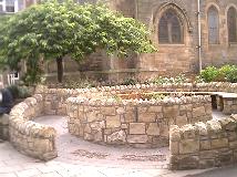 Seating outside church